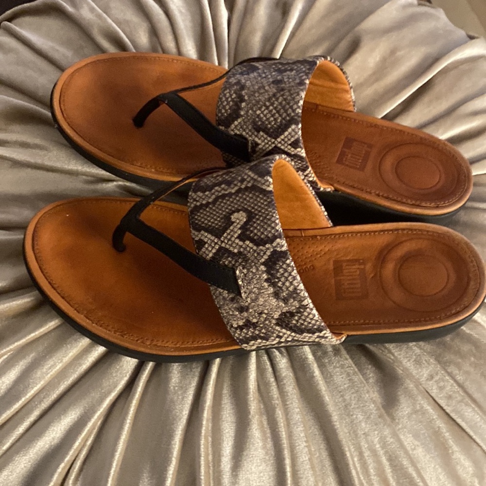 Fitflop Black and Brown Sandals with Snakeskin Pattern